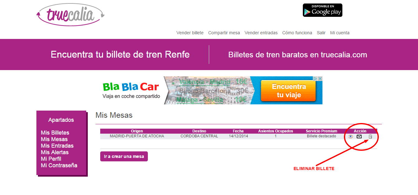 Como suprimir tus billetes de tren Renfe de Truecalia